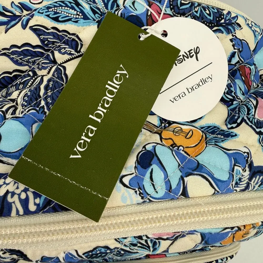 Vera Bradley Disney Bancroft Backpack Stitch Leafy Blooms Quilted Premium Cotton